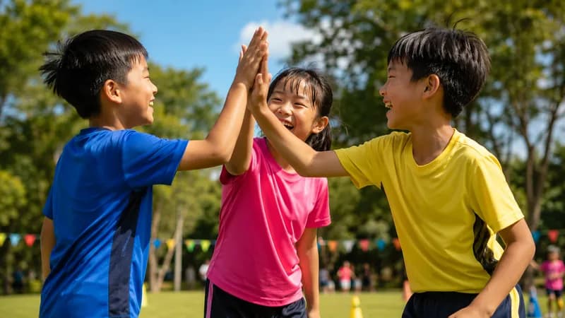 Nhóm trẻ vui chơi cùng nhau ngoài trời