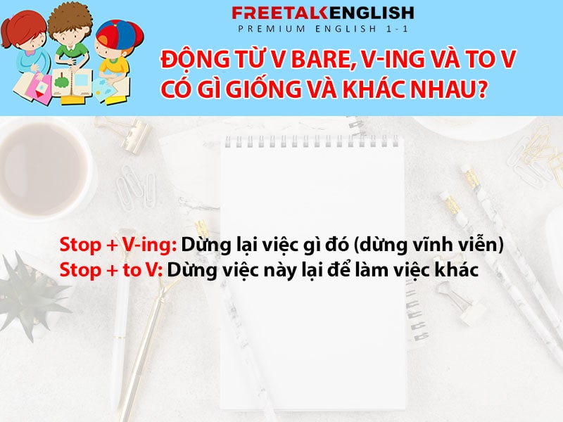 Động từ V bare, V-ing và to V có gì giống và khác nhau?