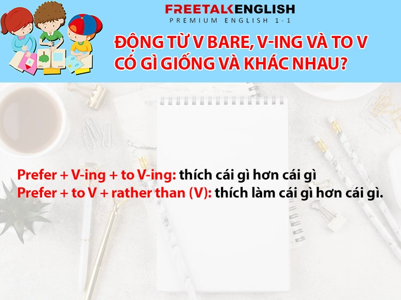 Động từ V bare, V-ing và to V có gì giống và khác nhau?