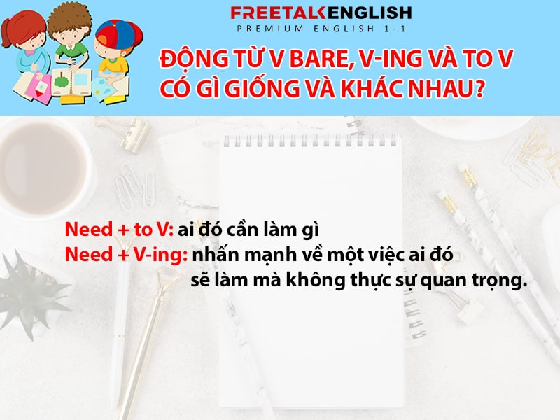 Động từ V bare, V-ing và to V có gì giống và khác nhau?