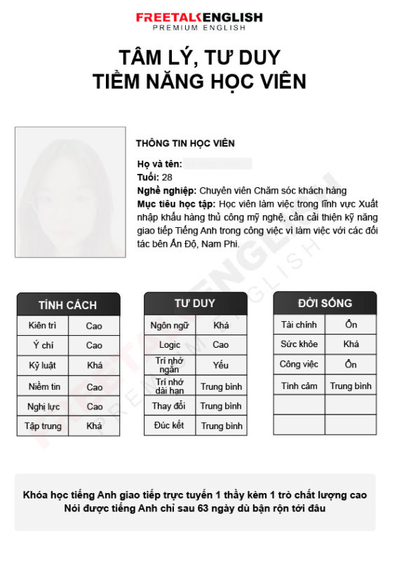 Phân tích tâm lý, tư duy, tiềm năng học viên