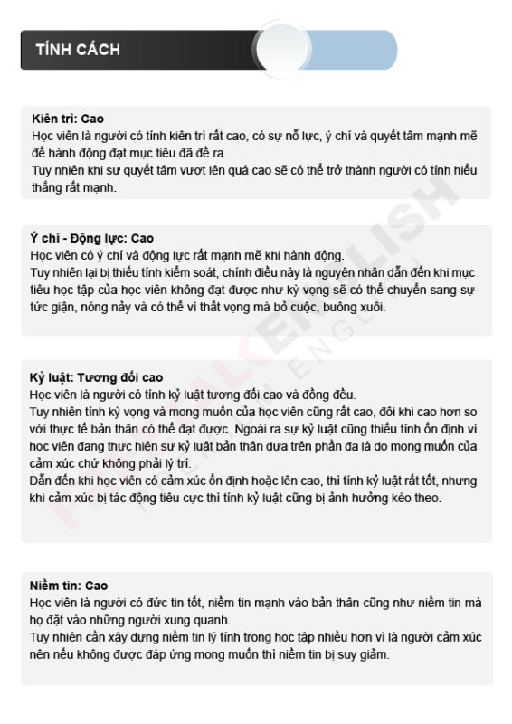 Phân tích tâm lý, tư duy, tiềm năng học viên