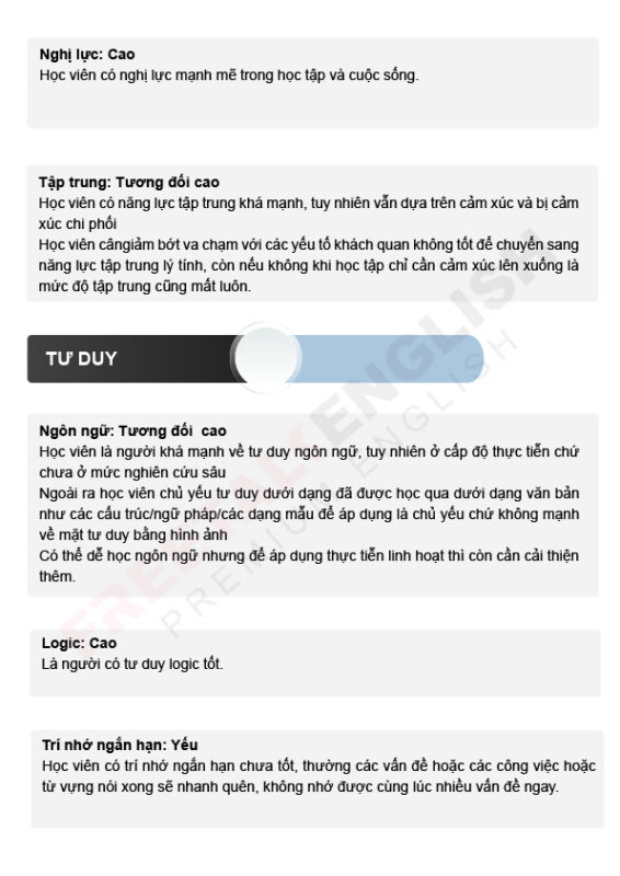 Phân tích tâm lý, tư duy, tiềm năng học viên