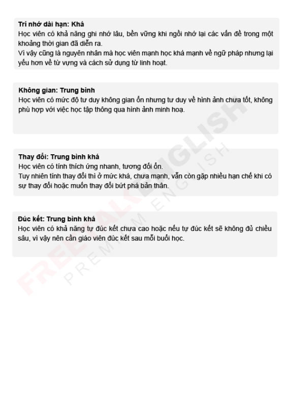 Phân tích tâm lý, tư duy, tiềm năng học viên